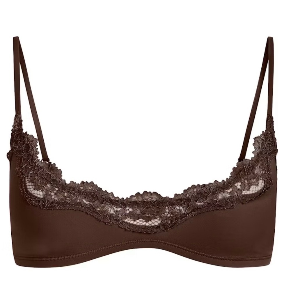 Skims Fits Everybody Lace Trim Scoop Bralette Espresso Brown Large